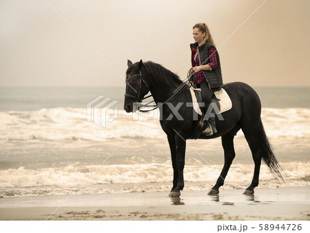 riding girl and horse 58944726