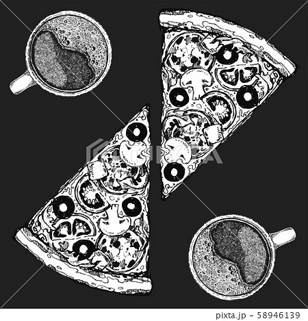 Vector Drawing Pizza With Coffee Table のイラスト素材