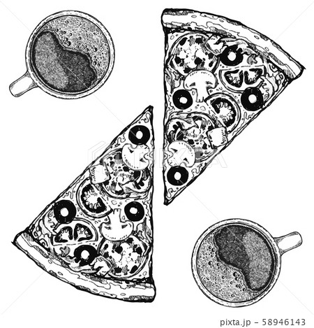 Vector Drawing Pizza With Coffee Table のイラスト素材