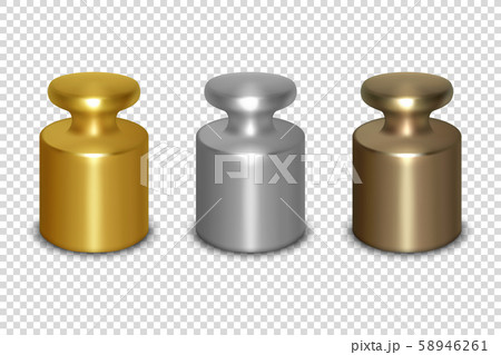 Vector 3d Realistic Metal Golden, Silver, Bronze Calibration Laboratory Weight Icon Set Closeup Vector 3d Realistic Metal Golden, Silver, Bronze Calibration Laboratory Weight Icon Set Closeup 58946261
