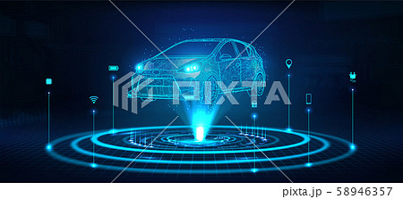 Hologram auto, futuristic polygonal model auto 58946357