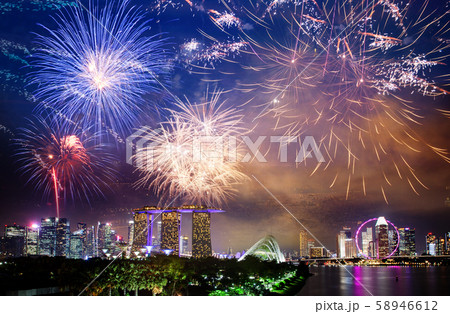 fireworks on Singapore skyline new years eve 58946612