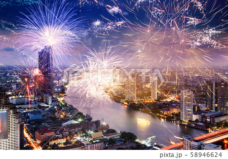 fireworks over Bangkok downtown  New Year 58946624