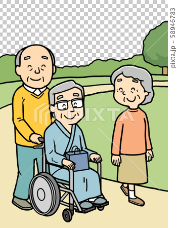 Elderly person｜Wheelchair｜Walk｜Grandpa｜Grandmother - Stock Illustration ...