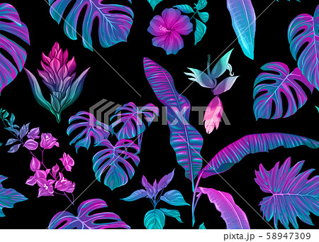 Seamless pattern, background with tropical plants 58947309