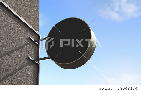Blank black outdoor round signage mockup wall mounted, sky background Blank black outdoor round signage mockup wall mounted, sky background 58948154