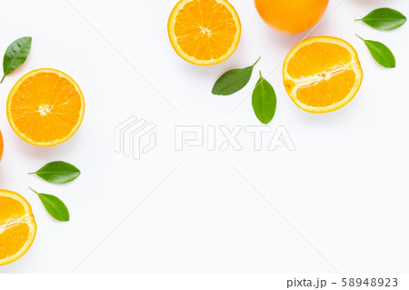 Fresh orange citrus fruit with leaves isolated on 58948923