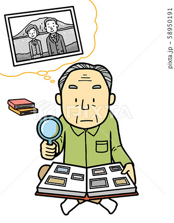 イラスト 高齢者 想い出 写真 おじいちゃんのイラスト素材