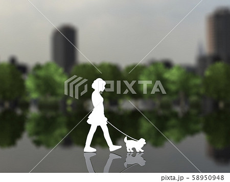 CG 3D イラスト デザイン シルエット ペット 犬 散歩 街 飼い主 CG 3D イラスト デザイン シルエット ペット 犬 散歩 街 飼い主 58950948