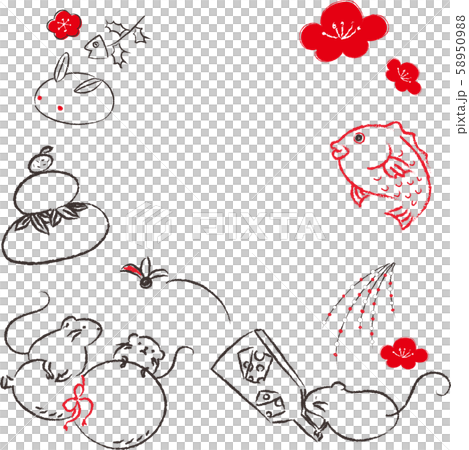 老鼠十二生肖兒童年手繪新年賀卡材料Hagoita Yuhana，Kodama Ume no Hana Kagami-an Yuki Usagi-an 58950988