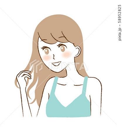 髪の毛　若い女性　サラサラ　ヘアケア　綺麗　イラスト 58952825