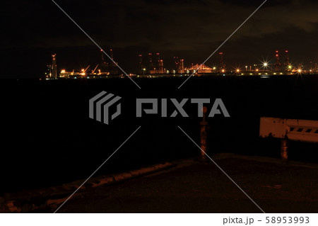 金城埠頭の先端から眺める飛島村のガントリークレーン 58953993