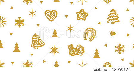 Golden snowflakes, firs and decorative elements. Golden snowflakes, firs and decorative elements. 58959126