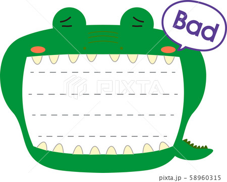 ワニ メモ帳 フレーム 枠 かわいい イラスト 掲示板のイラスト素材