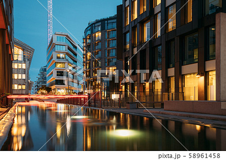 Oslo, Norway. Night View Embankment And Residential Multi-storey Houses In Tjuvholmen District 58961458