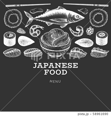 Japanese cuisine design template. Sushi hand drawn Japanese cuisine design template. Sushi hand drawn 58961690