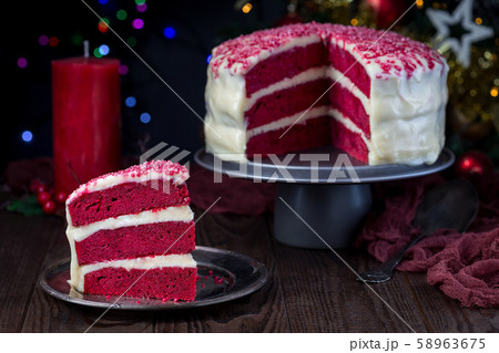 Piece of homemade red velvet cake  58963675