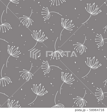 Seamless pattern texture with outline dandelions on gray background. 58964716