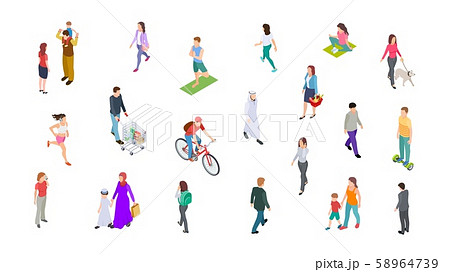 Different people. Isometric persons, kids, men, women. 3d vector active people walk, businessman 58964739