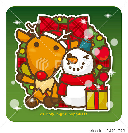 はっぴークリスマス　トナカイさんと雪だるまさん（緑） 58964796