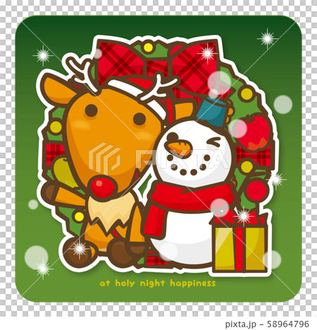 はっぴークリスマス　トナカイさんと雪だるまさん（緑） 58964796