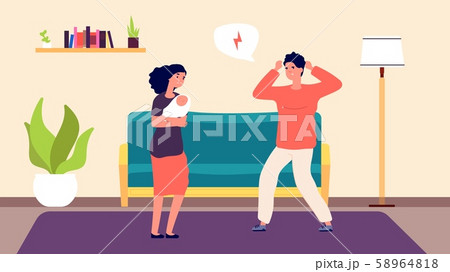 Domestic violence. Emotional abuse vector illustration. Angry man, female abused and newborn Domestic violence. Emotional abuse vector illustration. Angry man, female abused and newborn 58964818