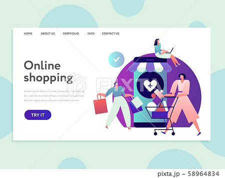 Online shopping landing. Internet purchasing and easy delivery app. E-commerce and secure 58964834