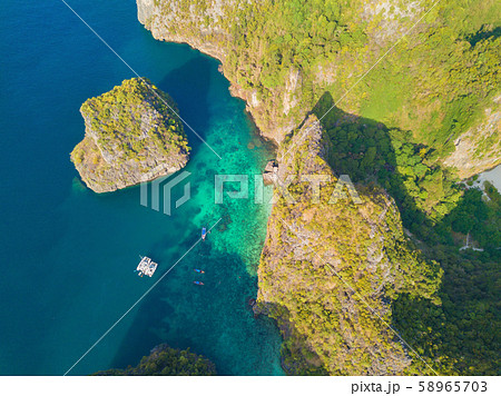 Aerial view of Phi Phi, Maya beach with blue Aerial view of Phi Phi, Maya beach with blue 58965703