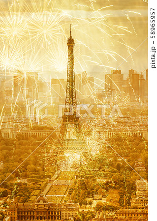 romantic New Year destination Eiffel tower with romantic New Year destination Eiffel tower with 58965957