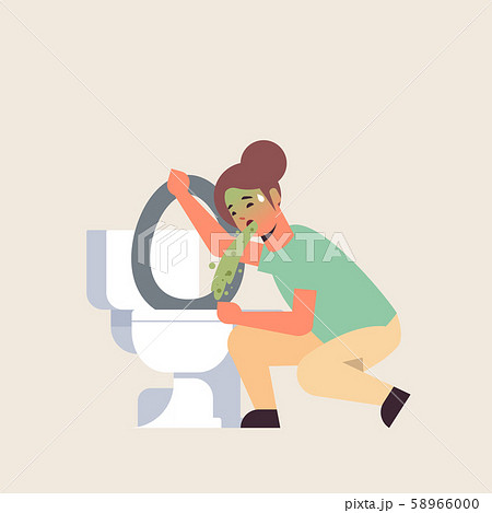 sad woman vomiting in toilet nausea stomach... - Stock Illustration  [58966000] - PIXTA