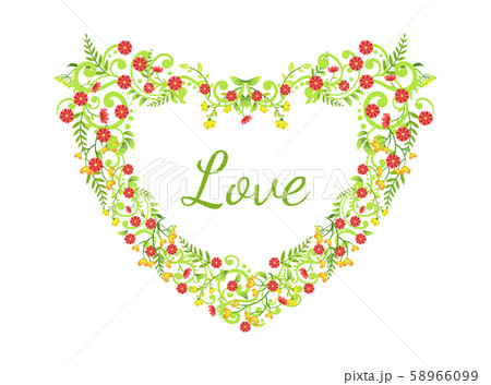 Love Card with Floral Heart made of Beautiful Flowers Vector Illustration 58966099