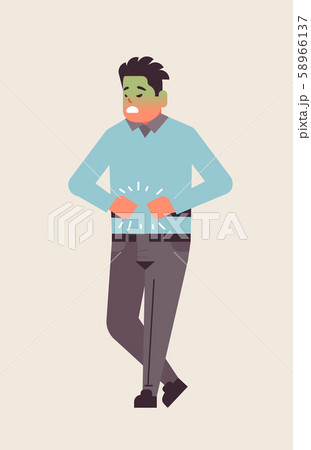 sad man with pale face vomit nausea stomach ache food or alcohol poisoning digestive problem concept 58966137