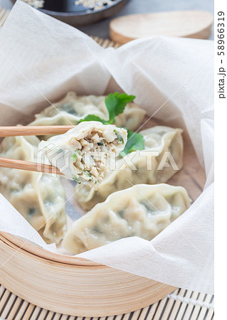 Steamed Korean dumplings Mandu with chicken meat Steamed Korean dumplings Mandu with chicken meat 58966319