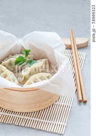 Steamed Korean dumplings Mandu with chicken meat Steamed Korean dumplings Mandu with chicken meat 58966322