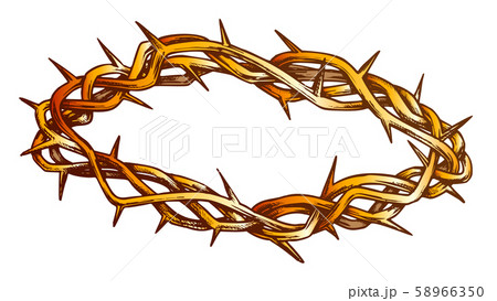 Crown Of Thorns Religious Symbol Hand Drawn Color Vector 58966350