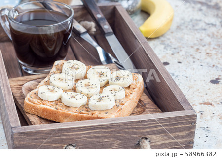 Healthy sandwich with crunchy peanut butter 58966382