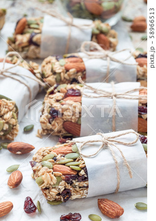 Homemade granola energy bars with figs, oatmeal Homemade granola energy bars with figs, oatmeal 58966513