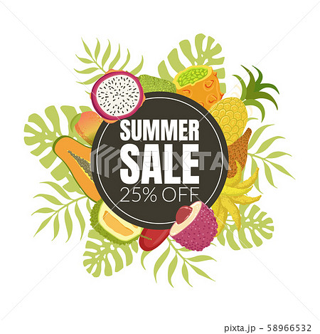 Summer Sale Banner Template with Sweet Fresh Ripe Tropical Fruits Vector Illustration Summer Sale Banner Template with Sweet Fresh Ripe Tropical Fruits Vector Illustration 58966532