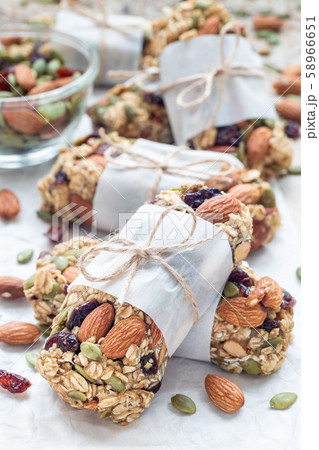 Homemade granola energy bars with figs, oatmeal Homemade granola energy bars with figs, oatmeal 58966651