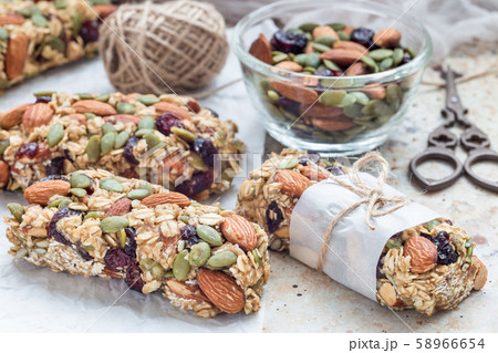 Homemade granola energy bars with figs, oatmeal Homemade granola energy bars with figs, oatmeal 58966654