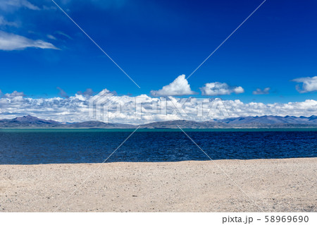 scenery of lake Manasarovar with blue sky 58969690