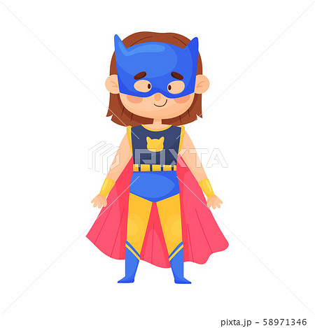 Child With Short Hair In Cat Superhero Mask And... - Stock Illustration  [58971346] - PIXTA
