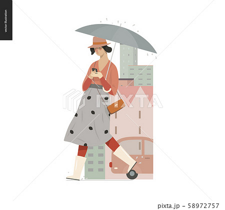Rain - walking girl 58972757