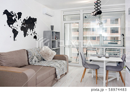 Minimalist modern living room with sofa in loft 58974483