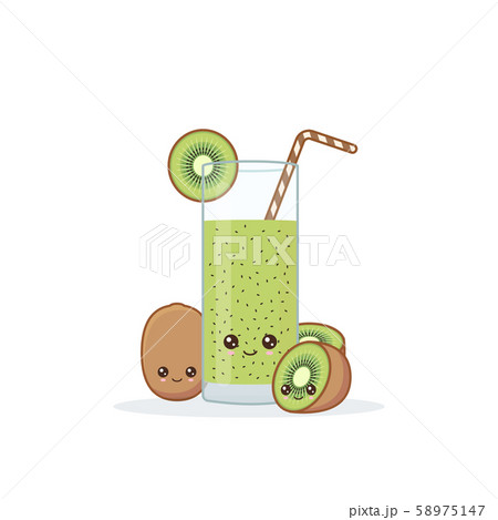 Cute kawai smiling cartoon kiwi juice. Vector Cute kawai smiling cartoon kiwi juice. Vector 58975147