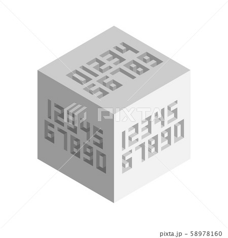 The main numbers are from zero to nine squared from different external sides. Isometric style with the effect of depth and shadow. Minimalistic flat design. 58978160