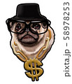 Illustration of a pug in a black hat and glasses 58978253