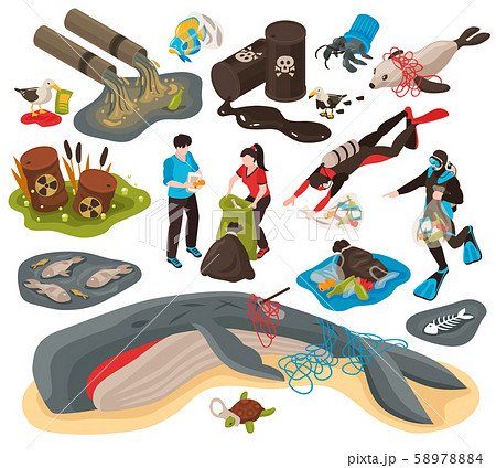 Water Pollution Isometric Setのイラスト素材 5784