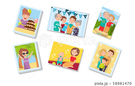 Family Photography Archive Vector Illustrations Set. Happy Photos With Family Members Family Photography Archive Vector Illustrations Set. Happy Photos With Family Members 58981470
