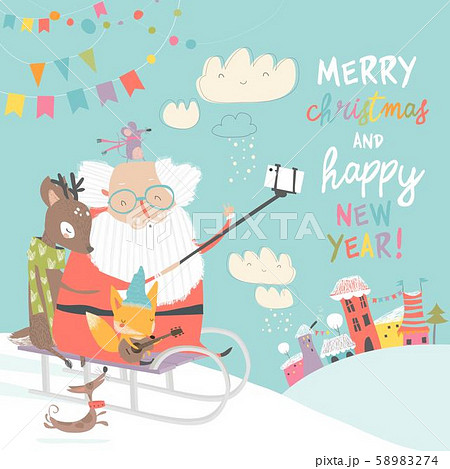 Santa take a selfie with reindeer and fox 58983274